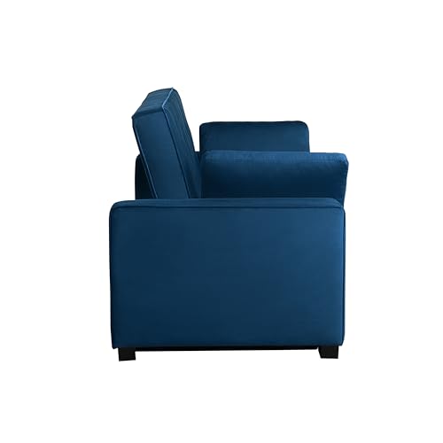 Serta Ainsley 72.6" Convertible Sleeper Sofa, Queen Size, Dreamcoil Comfort, Soft Velvet Fabric, Navy
