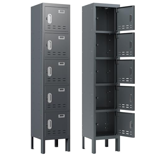 Metal Locker with 5 Doors,Lockers for Employees,66'' Steel Storage Locker for School,Gym, Office, Office,Garage