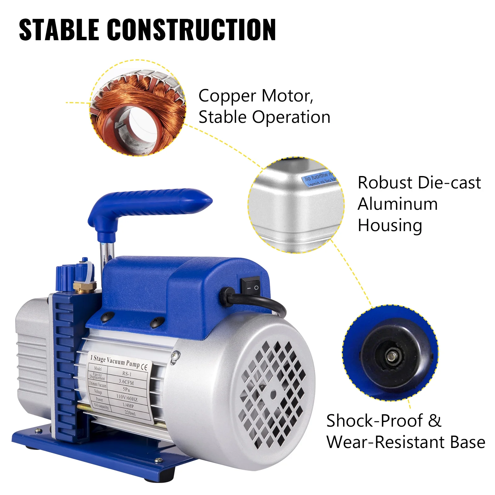 VEVOR Vacuum Pump 3.6CFM 1/4hp Dual Stages HVAC A/C Refrigeration Kit 5PA Ultimate Vacuum Manifold Gauge Set Including 3 gallons Vacuum Chamber