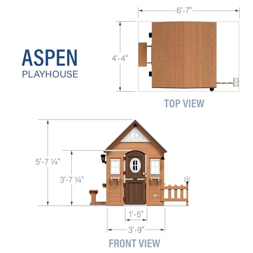 Backyard Discovery Aspen Cedar Wooden Kids Playhouse Cottage with Play Kitchen, Snack Bar, Picnic Bench, Dinner Bell, Mailbox, Dutch Door