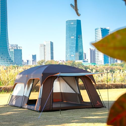 KTT Extra Large Tent 10-12-14 Person(Style-B),Family Cabin Tents,2 Rooms,3 Doors and 3 Windows with Mesh,Straight Wall,Waterproof,Double Layer