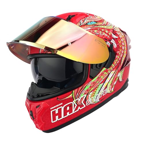 HAX Obsidian Pro Full Face Dual Visor Adult Motorcycle Helmet for Motorbike Street Bike with Pinlock Ready DOT Approved Matte Pink M