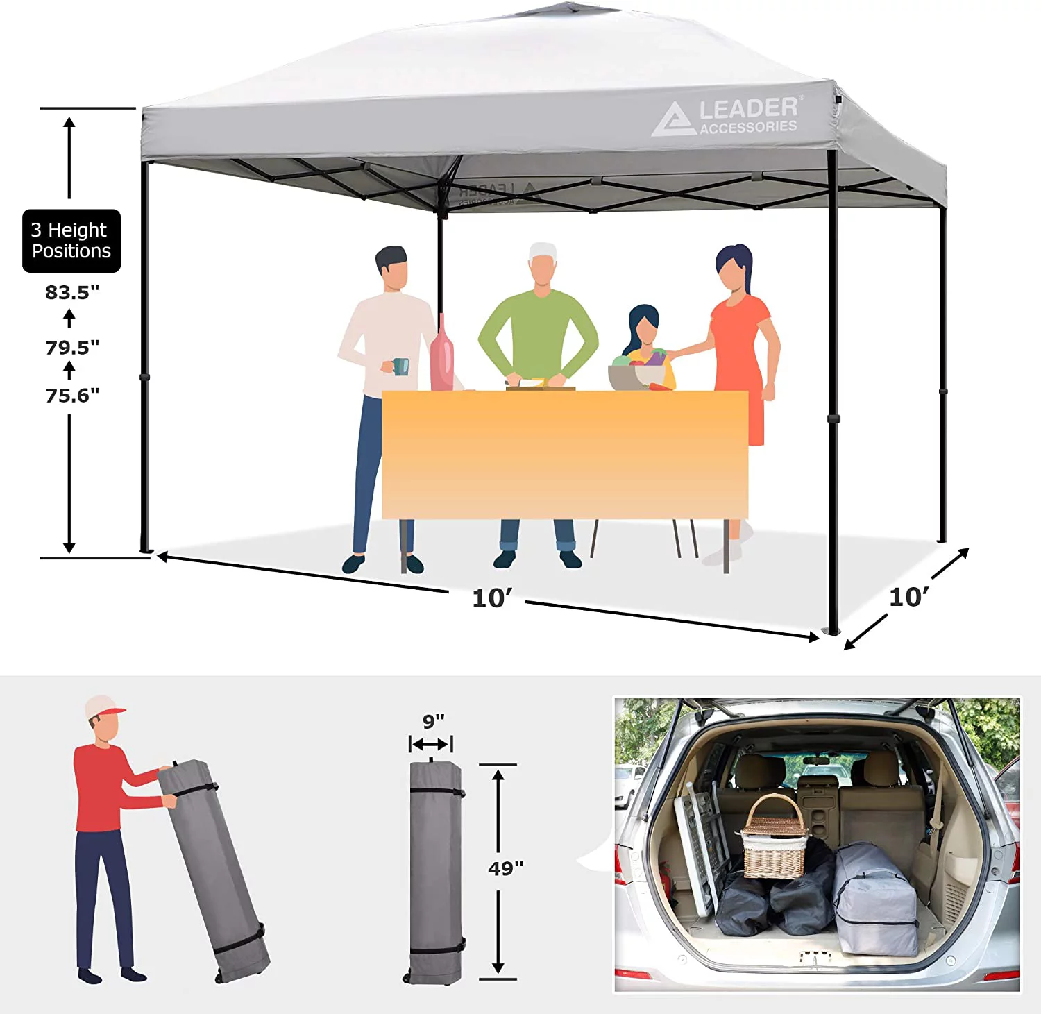 Leader Accessories 10 x 10 ft Instant Canopy Pop Up Canopy White Straight Leg - Curated Treasures Market