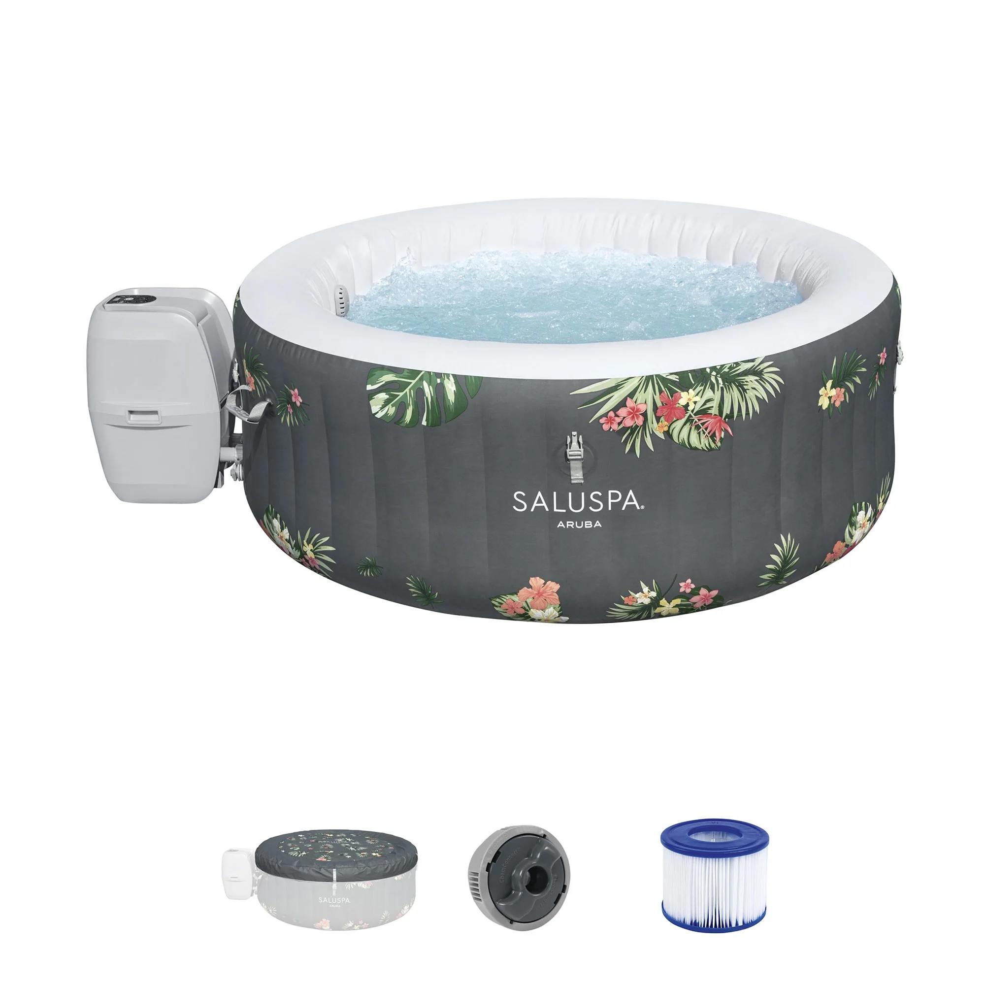 Bestway SaluSpa Aruba AirJet Inflatable Hot Tub w/ EnergySense Cover, Grey