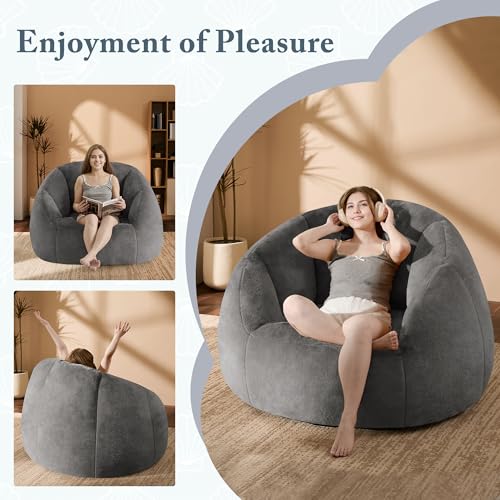Giant Bean Bag Chair for Adults - Comfy Plush Round Shell Soft Accent Chair, Oversized Cozy Lounge Floor Sofa Reading Chair