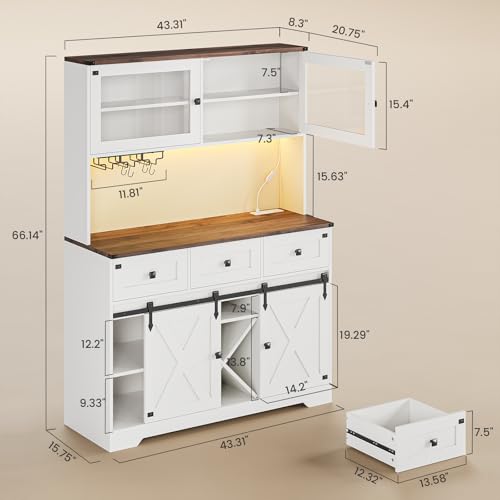 Buffet Cabinet with Storage & Charging Station, 53" Farmhouse Coffee Cabinet with Compartment Drawer