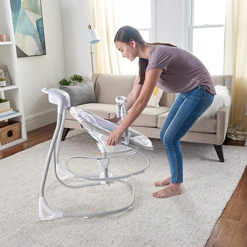 Ingenuity SimpleComfort Lightweight Compact 6-Speed Multi-Direction Baby Swing, Vibrations & Nature Sounds, 0-9 Months 6-20 lbs (Pink Cassidy)