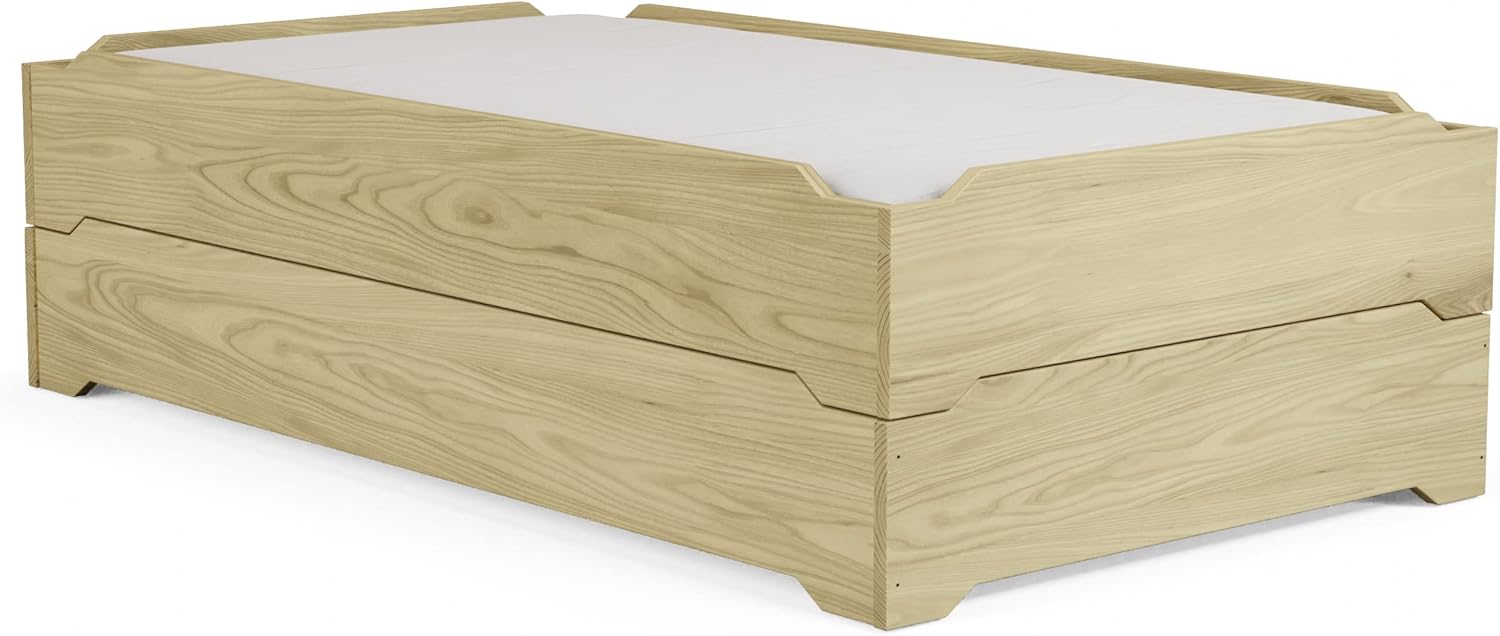 Stackable Beds - Set of Two - Twin over Twin Wooden Bed Floorbed Frame Unfinished -Easy to Assemble Solid Pine Wooden Bed Frame