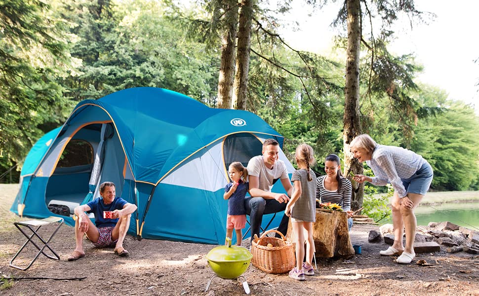 UNP Camping Tent 10-Person-Family Tents, Parties, Music Festival Tent, Big, Easy Up, 5 Large Mesh Windows, Double Layer, 2 Room, Waterproof