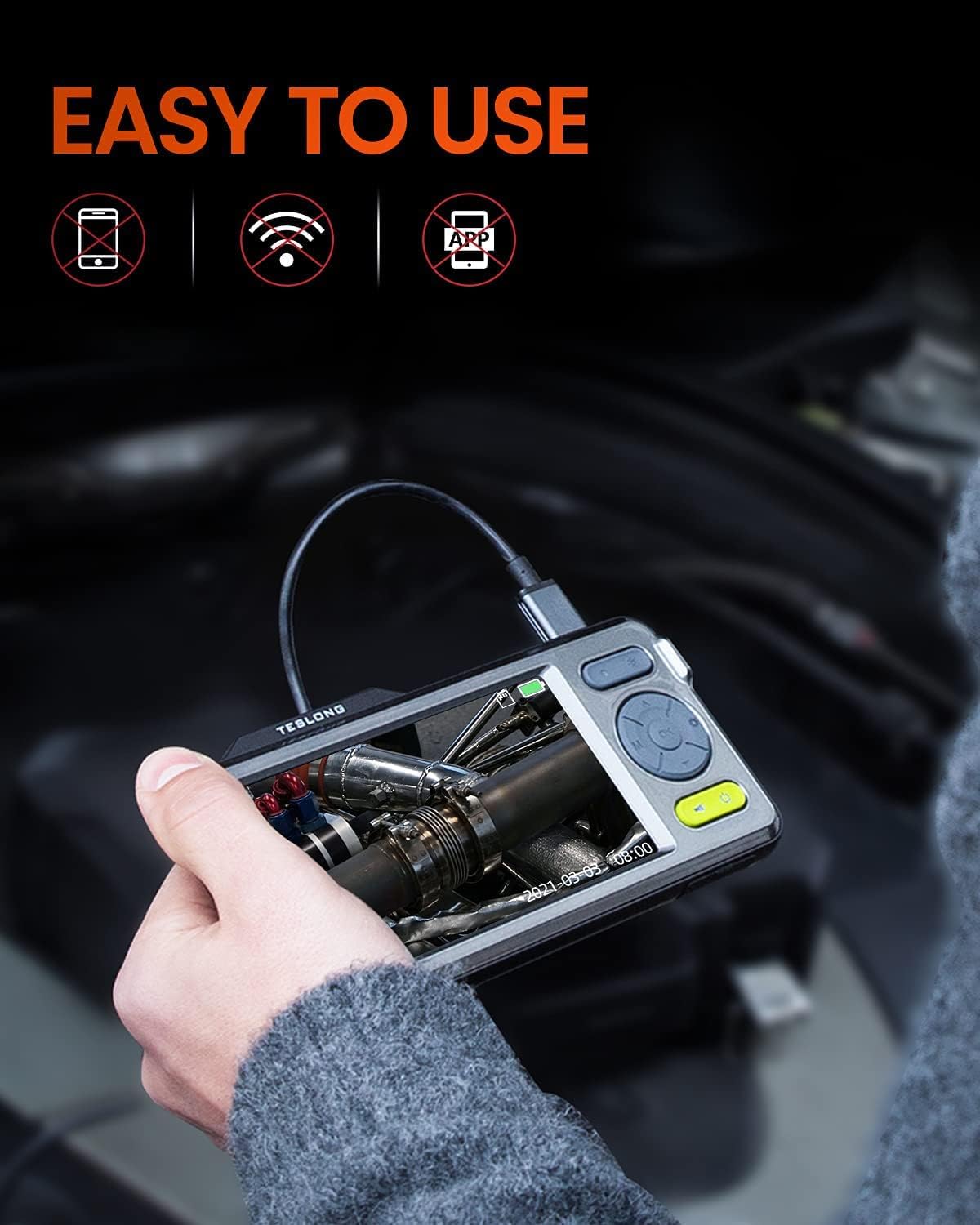 Triple Lens Inspection Camera, Teslong Digital Borescope Endoscope, Snake Scope Camera, HD, Waterproof Probe with Light, 5" IPS Screen, Plumbing