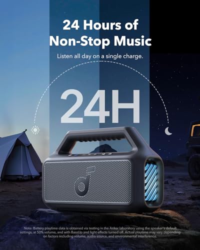 Soundcore Boom 2 by Anker, Outdoor Speaker, 80W, Subwoofer, BassUp 2.0, 24H Playtime, IPX7 Waterproof, Floatable, RGB Lights, USB-C, Custom EQ