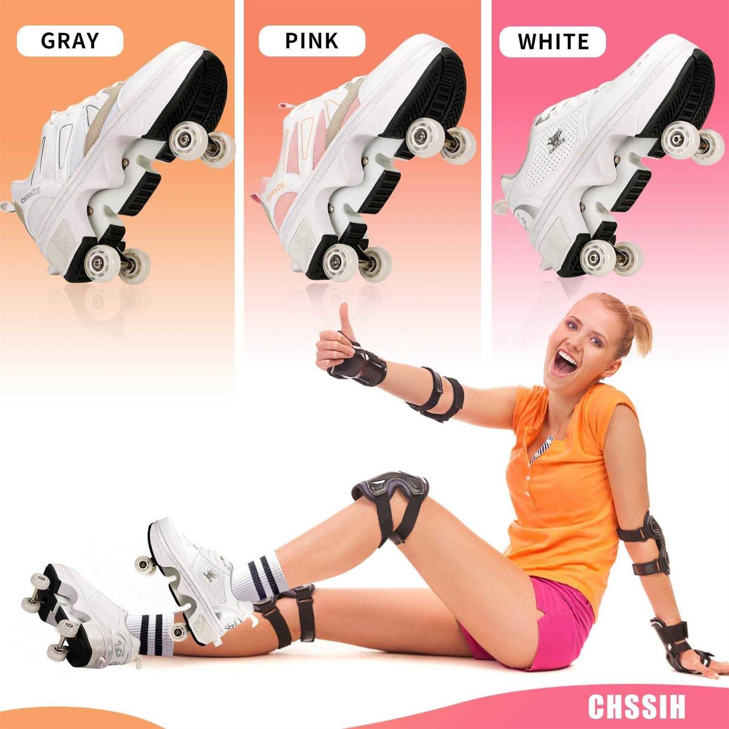CHSSIH Roller Skates for Women Outdoor,Parkour Shoes with Wheels for Girls/Boys,Kick Rollers Shoes Retractable Adults/Kids,Quad Roller Skates Men