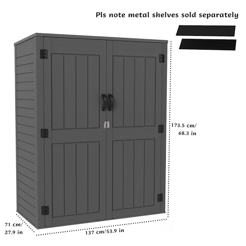 Vertical Resin Storage Shed, 60 Cuft Garden Tool Sheds & Outdoor Storage, Plastic Outdoor Storage Cabinet Waterproof
