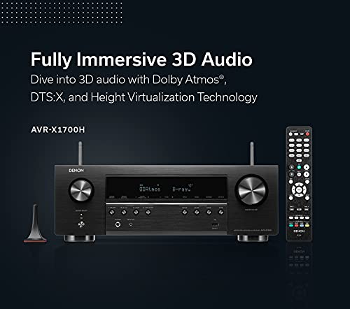 Denon AVR-X1700H 7.2ch 8K Home Theater Receiver with 3D Audio, Voice Control, and HEOS Built-in (Renewed)