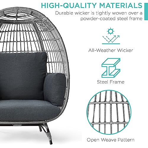 Best Choice Products Wicker Egg Chair, Oversized Indoor Outdoor Lounger for Patio, Backyard, Living Room w/ 4 Cushions, Steel Frame, 440lb Capacity
