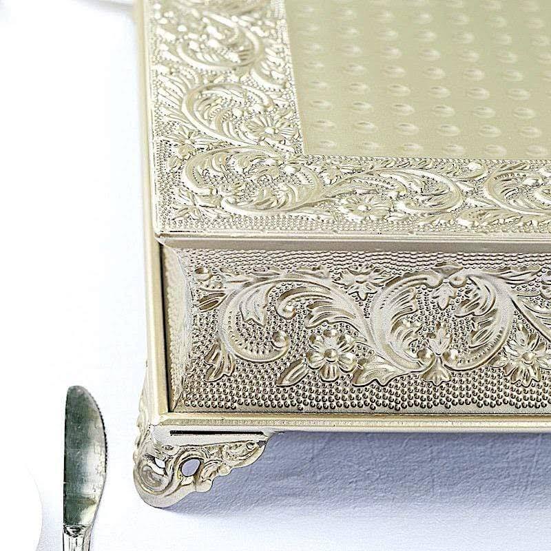 18x18 in Wide Gold Square Embossed Wedding Cake Stand Riser