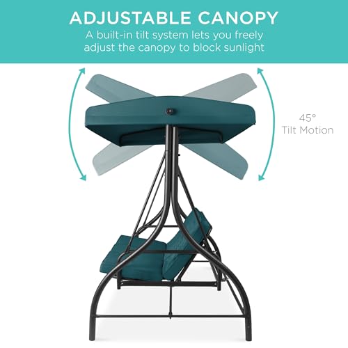 Best Choice Products 3-Seat Outdoor Large Converting Canopy Swing Glider, Patio Hammock Lounge Chair for Porch, Backyard w/Flatbed, Adjustable Shade
