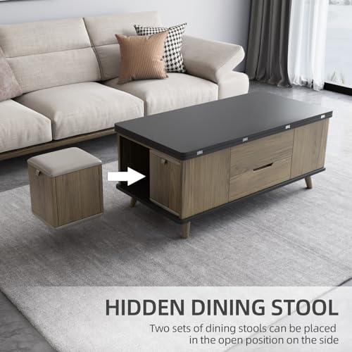 Multifunctional Lift Top Coffee Table with Four Stools,Center Table with Hidden Storage Compartments,Saving Space Indoor Tea Table