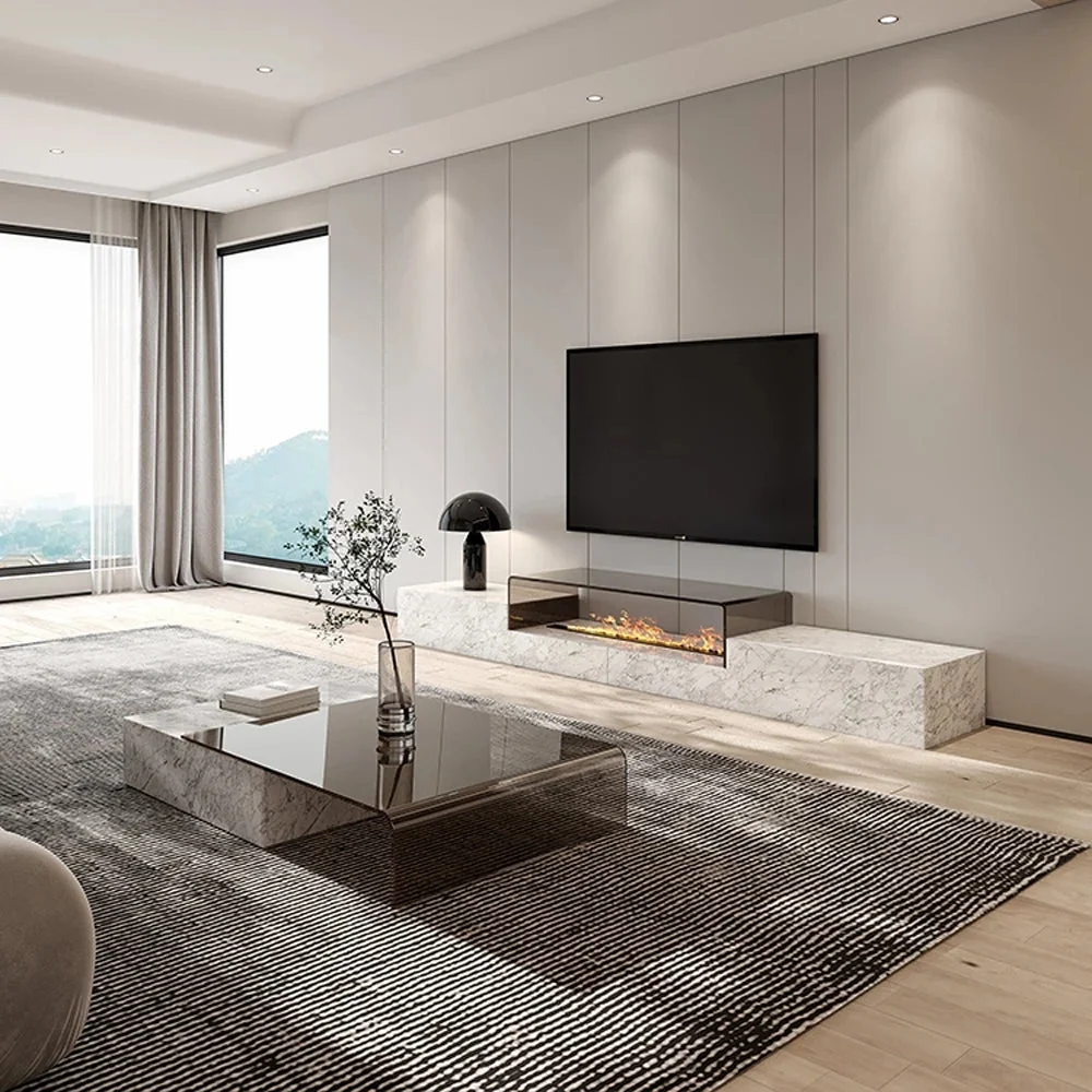 modern living room furniture marble glass top rectangle tv stands luxury style natural marble TV cabinet