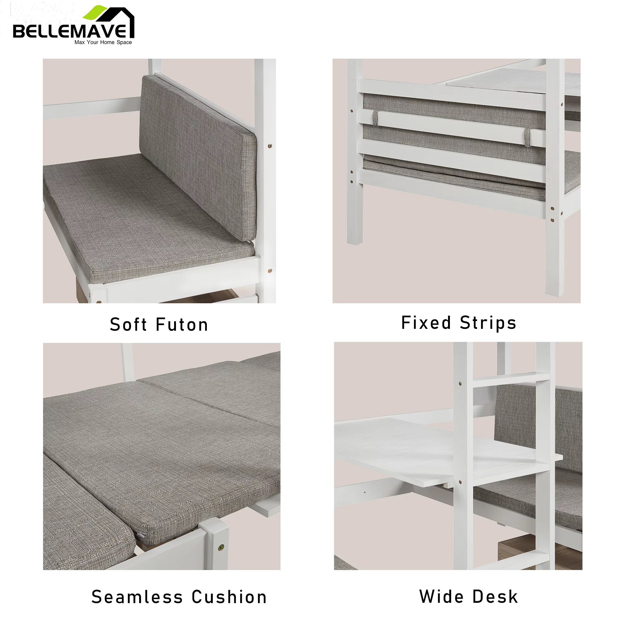 Bellemave Twin Size Loft Bed with Desk, Seat and Two Storage Drawer, Convertible Loft Bed Can be Turned Into Twin over Twin Bunk Bed for Kids, Teens