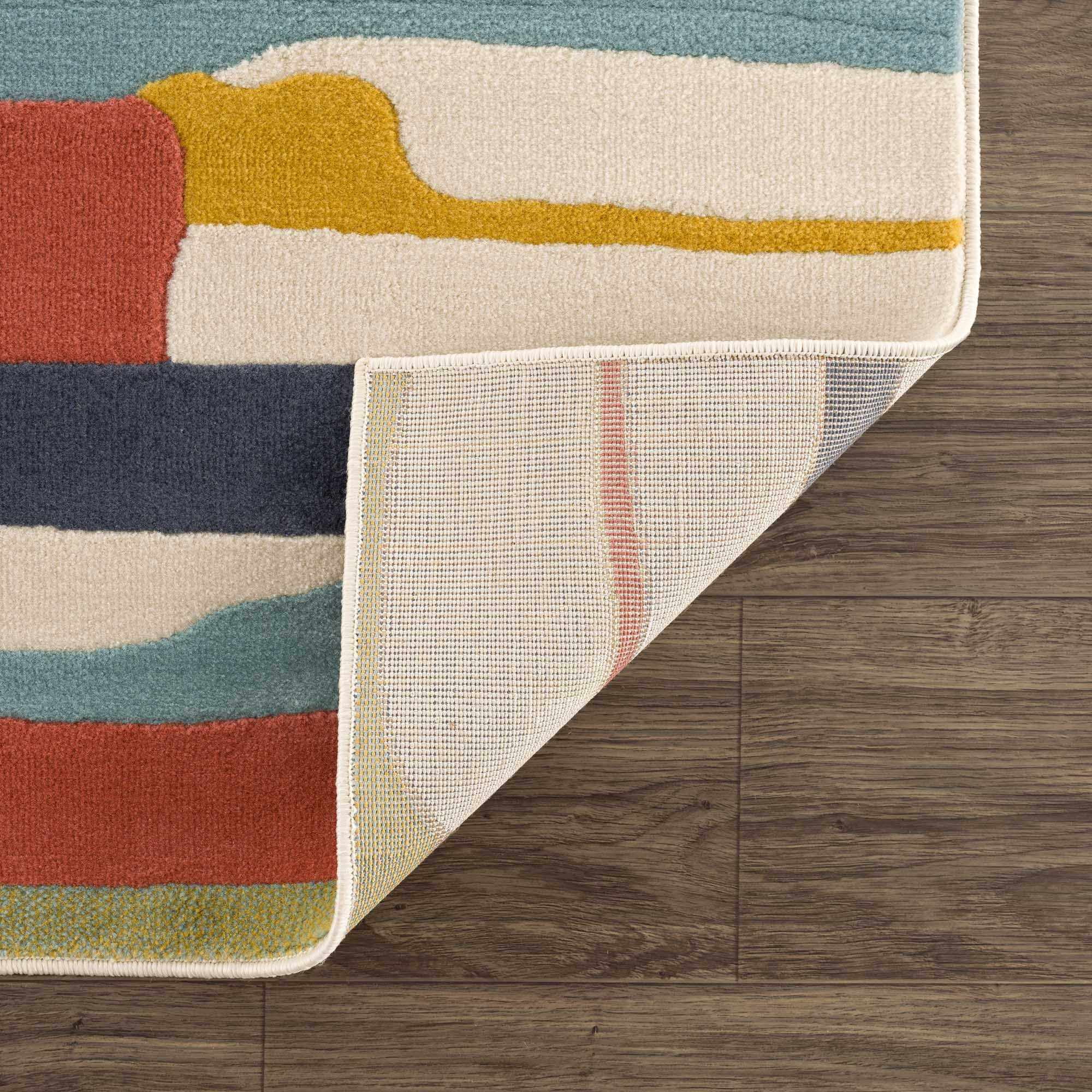 Southfields Modern Farmhouse Contemporary Living Room Bedroom Kids Room Multicolor Area Rug - Colorful Rainbow Striped Modern Rug Carpet - Red