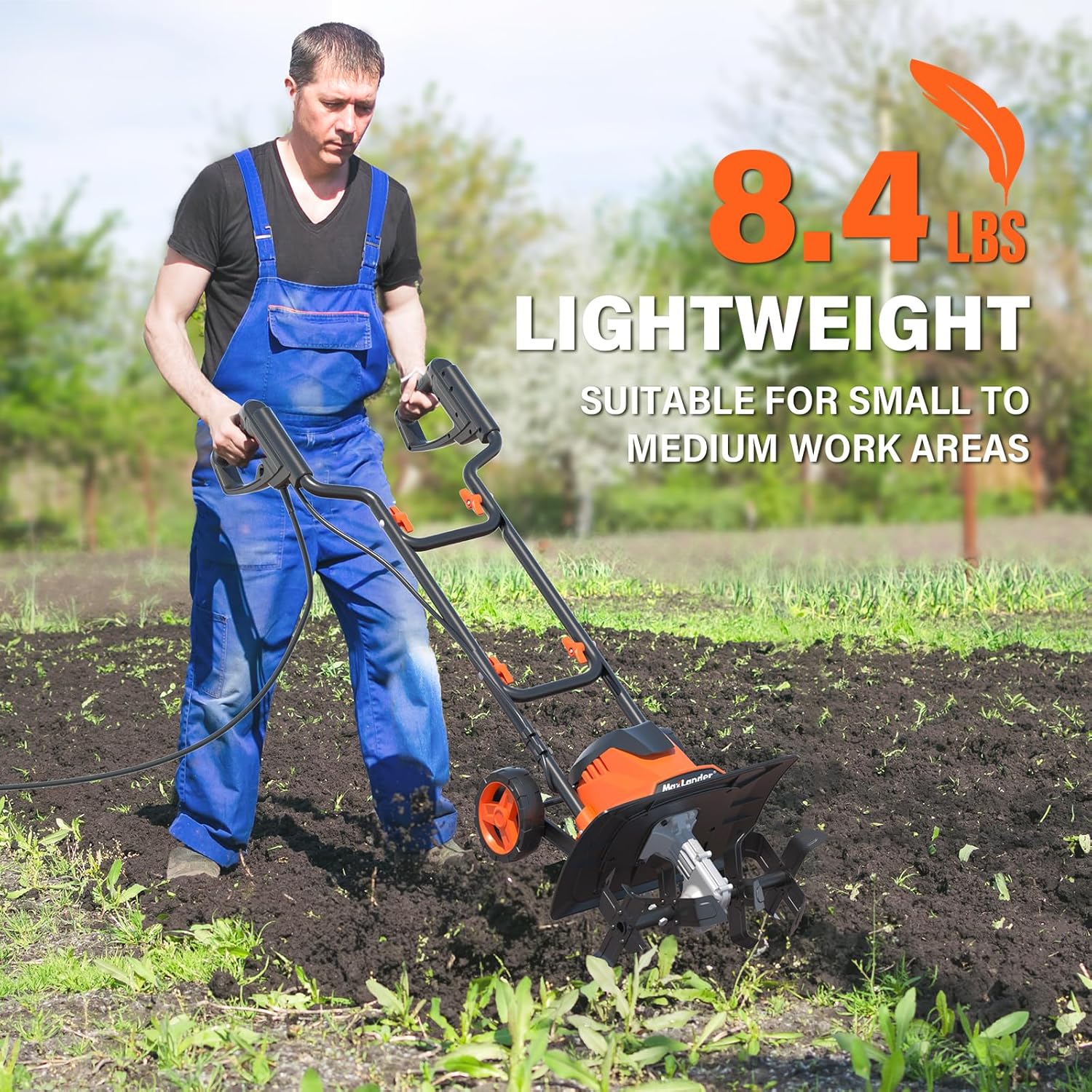 MAXLANDER Electric Tiller Cultivator,14 Inch 12 Amp Corded Tiller for Gardening with Foldable Handle,4 Steel Tines