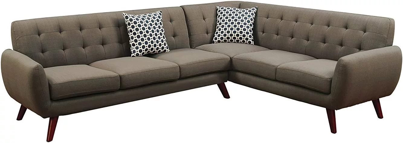 2Pcs Modern Grey Polyfiber Linen-Like Fabric Sectional Sofa Set with Clean Lines and Curves and Accent Tufted Back Support for Living Room