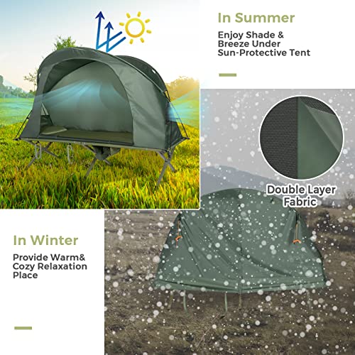 Tangkula 4-in-1 Camping Cot Tent, Foldable Off Ground Elevated Tent Set for 1 Person, Portable Tent with Waterproof External Cover