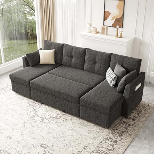 Oversized Sleeper Sofa Couch, 110 inch 2 in 1 Pullout Couch Bed with Double Storage Chaise