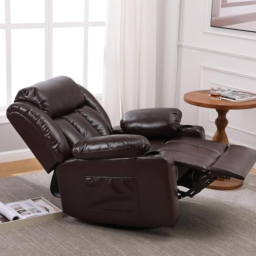 Rocker Swivel Recliner Chair for Adults, Overstuffed Large Manual Recliner Glider with Massage and Heat