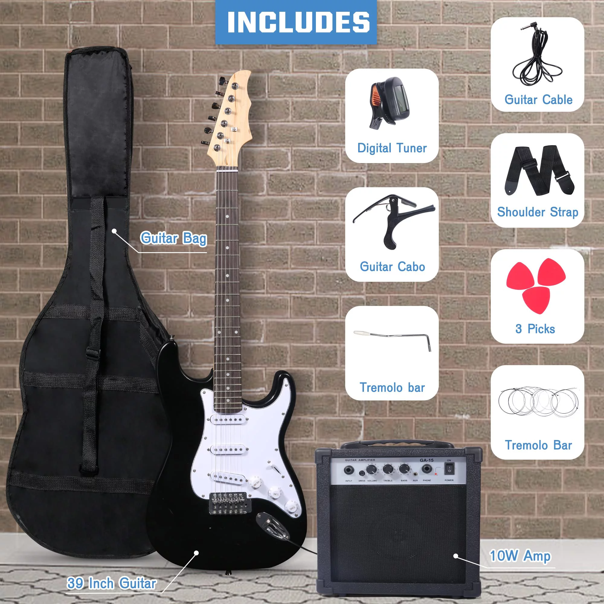 KARMAS PRODUCT 39 Inch Electric Guitar Starter Kit for Teenager and Aldult, Full-size Beginner Guitar with 10W Amplifier, Carrier Bag, Tuner, Strings
