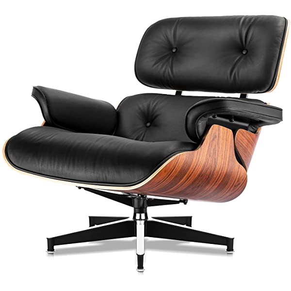 Mid Century Lounge Chair and Ottoman, Modern Chair Classic Design, Top Grain Leather Palisander Wood, Heavy Duty Base Support for Living Room, Study