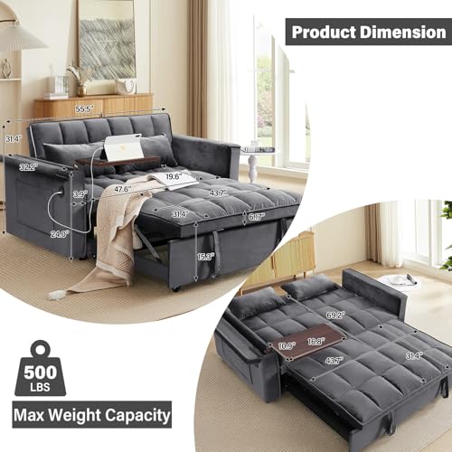 WIIS' IDEA Convertible Sofa Bed,3 in 1 Velvet Sleeper Sofa Pull-Out Bed