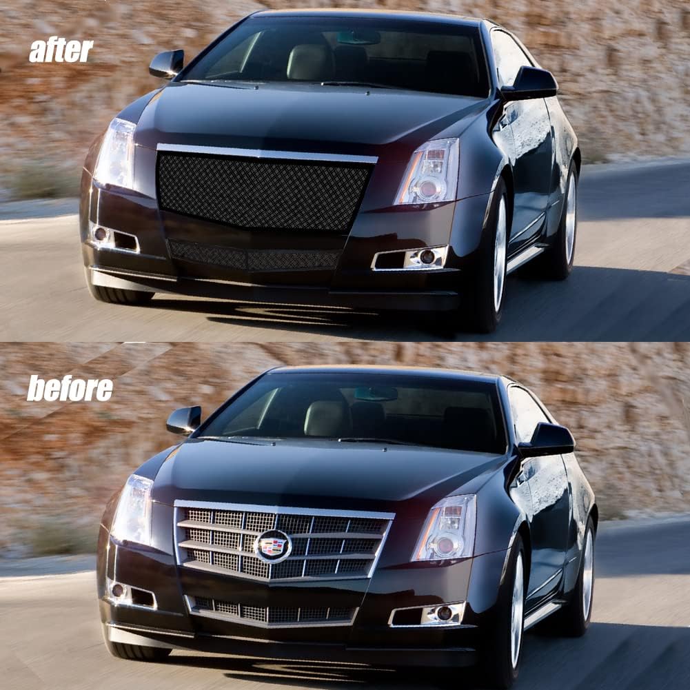 Compatible with 2008-2013 Cadillac CTS Stainless Steel Mesh Grille Grill Insert Combo (Not For CTS-V or model with Adaptive Cruise Control) (chrome