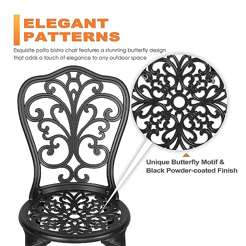 NUU GARDEN 3 Piece Bistro Set Outdoor, All Weather Cast Aluminum Patio Bistro Sets Patio Table and Chairs Set of 2 with Umbrella Hole for Yard