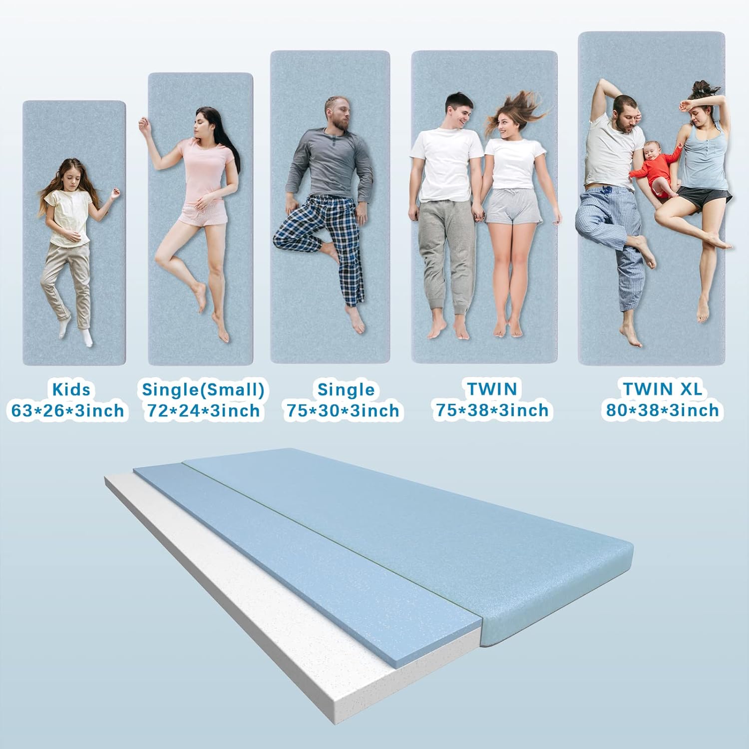 KingChii CertiPUR-US Memory Foam Camping Mattress, Portable Roll Up Travel Car Camping Mattress Sleeping Pad & Floor Mattress