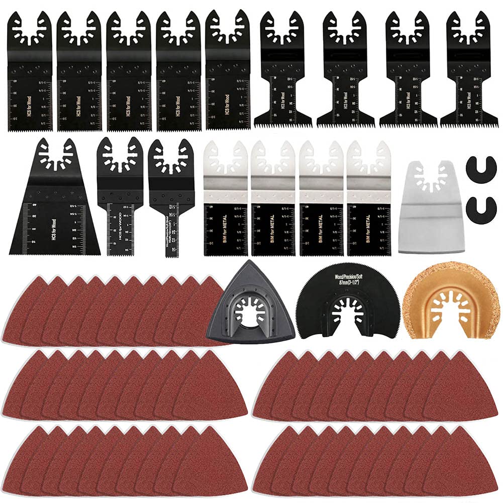 72 Pcs Oscillating Tool Blades Assorted Universal Carbide Multitool Blade Quick Release Oscillating Saw Blades Accessories Kit to Cut Metal Wood
