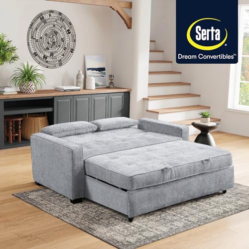 Serta Ainsley 72.6" Convertible Sleeper Sofa, Queen Size, Dreamcoil Comfort, Soft Velvet Fabric, Navy
