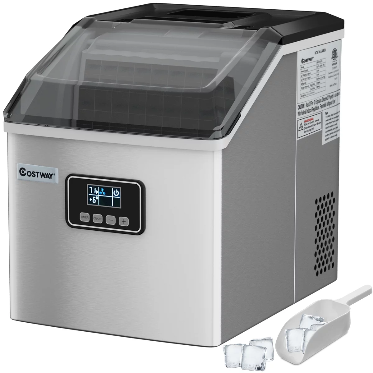 Costway Stainless Steel Ice Maker Machine Countertop 48Lbs/24H Self-Clean with LCD Display