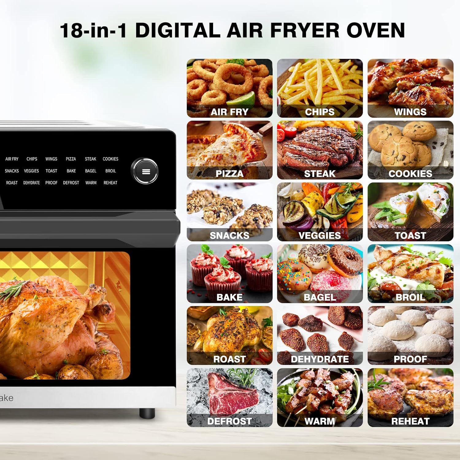 32QT Air Fryer Oven Toaster Oven Combo with Rotisserie 18-in-1 Convection Oven Countertop Digital Airfryer for Bake Broil Pizza Roast Toast Dehydrate
