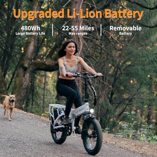 Jasion EB7 2.0/ST Electric Bike for Adults, 1200W Peak Motor 28MPH Max Speed Folding Ebike, 48V 10AH Removable Battery