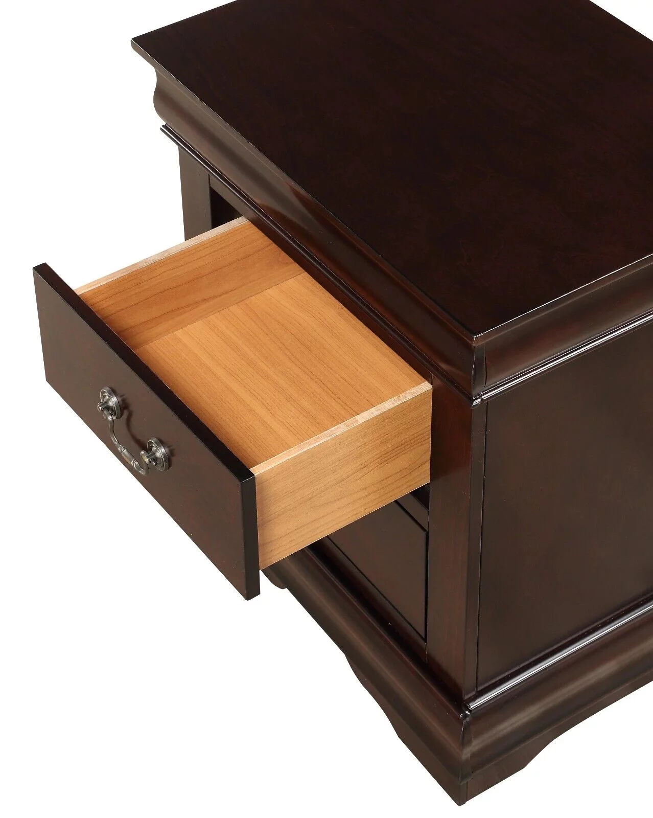 3pc Louis Philip Collection Transitional King Size Bedroom Set Panel Bed and 2x Nightstands Cherry Brown Finish Wooden Furniture