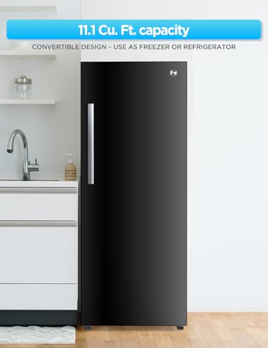 Commercial Cool 11.1 Cu. Ft. Convertible Freezer Refrigerator, Upright Fridge with Glass Shelves, Reversible Door, ENERGY STAR rated, Auto Defrost