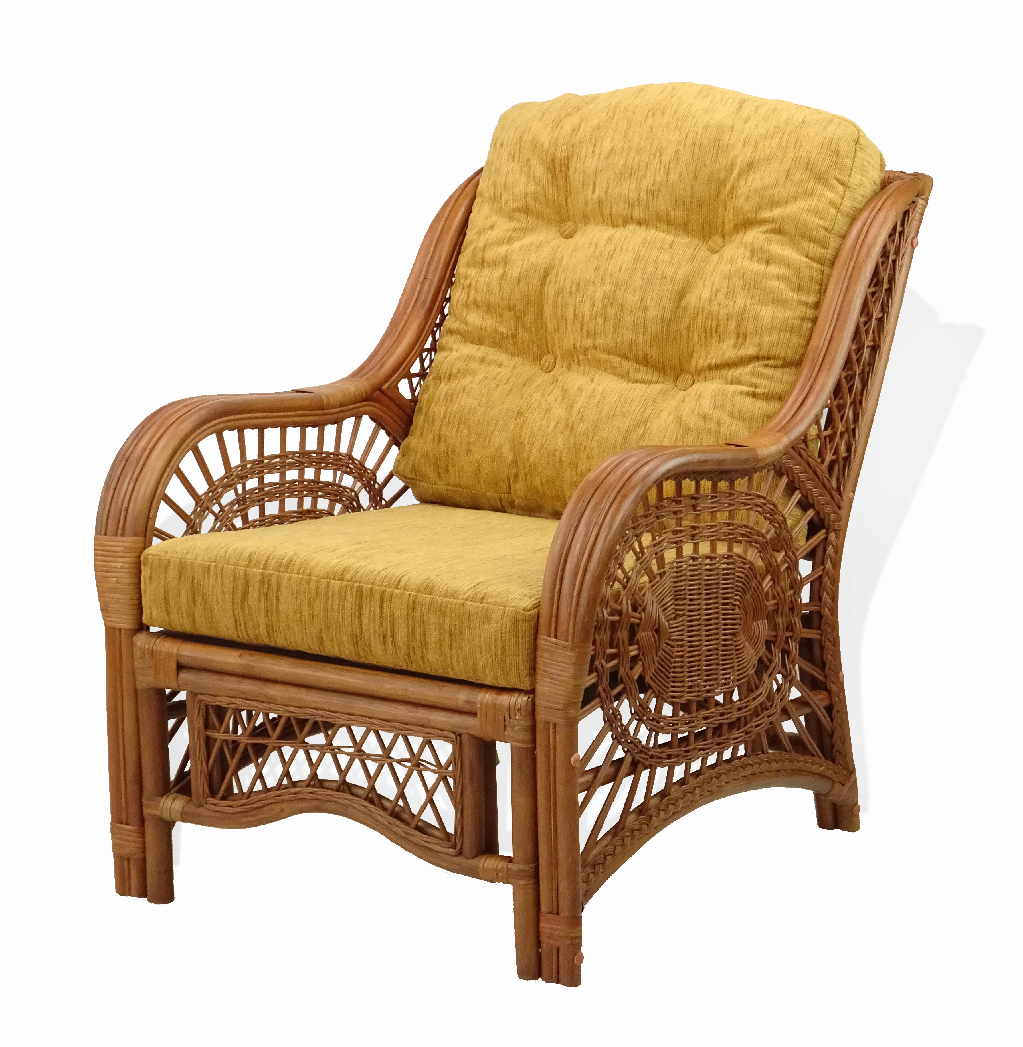 Malibu Lounge Armchair ECO Natural Rattan Wicker Handmade Design w/Light Brown Cushion, Colonial