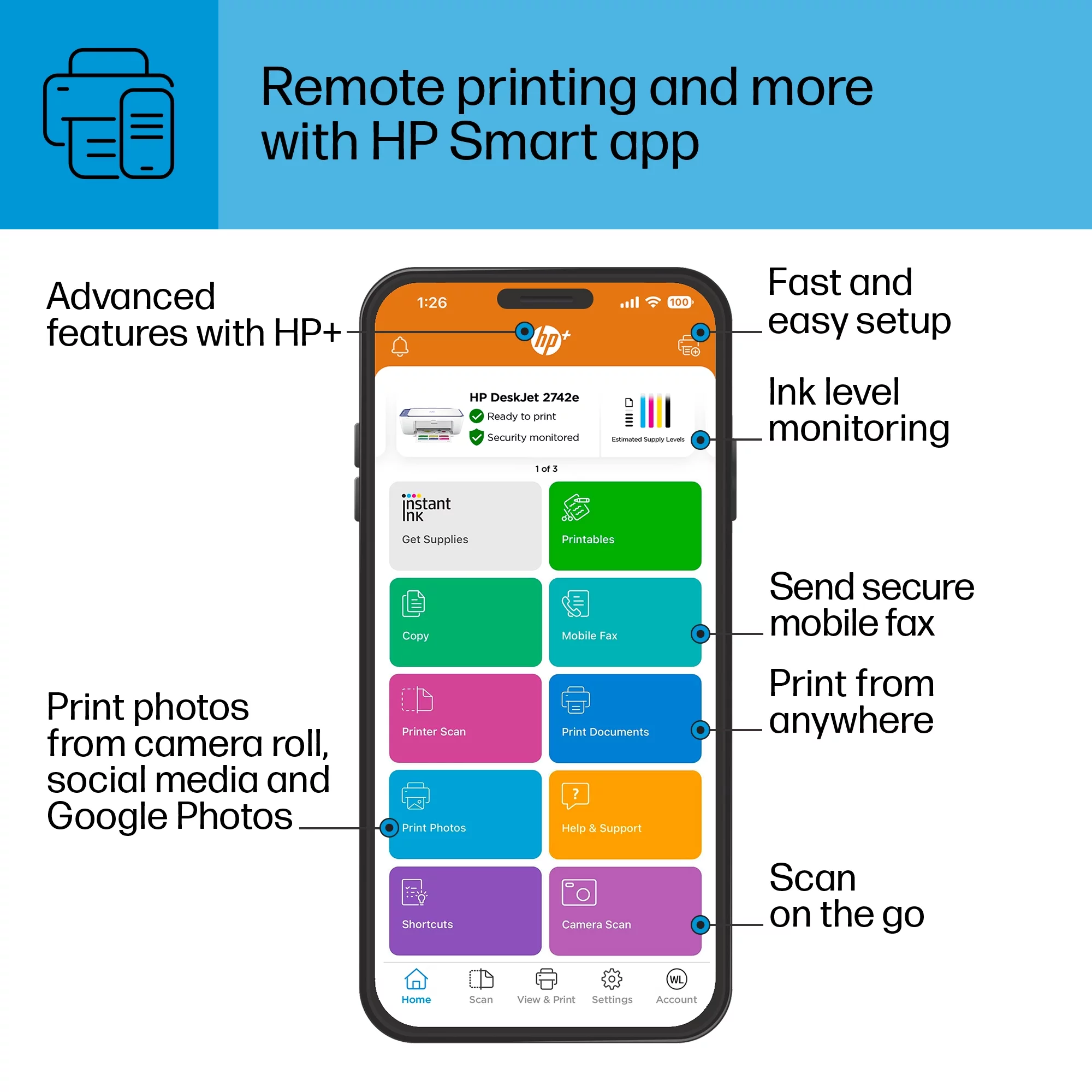 HP DeskJet 2742e Wireless Color All-in-One Inkjet Printer (Milkyway) with 6 months of Instant Ink included with HP+