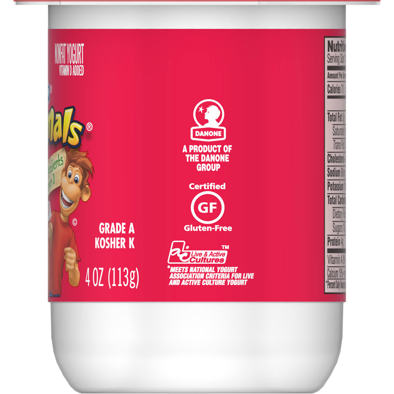 Danimals Strawberry Nonfat Yogurt, 4 Ounce Cup - 48 per CASE.