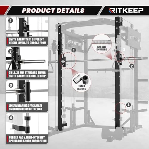 Smith Machine with Jammer Arms & Leg Press with Adjustable Dual Pulley Ratio (1:1 & 2:1), PMAX-4750 All-in-One Commercial & Home Gym Equipment