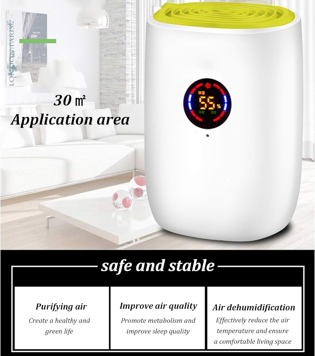 Dry Electric Dehumidifier, Compact and Portable Air Dehumidifier with LCD Display Touch Start Silent Dehumidifier Household Dehumidifier