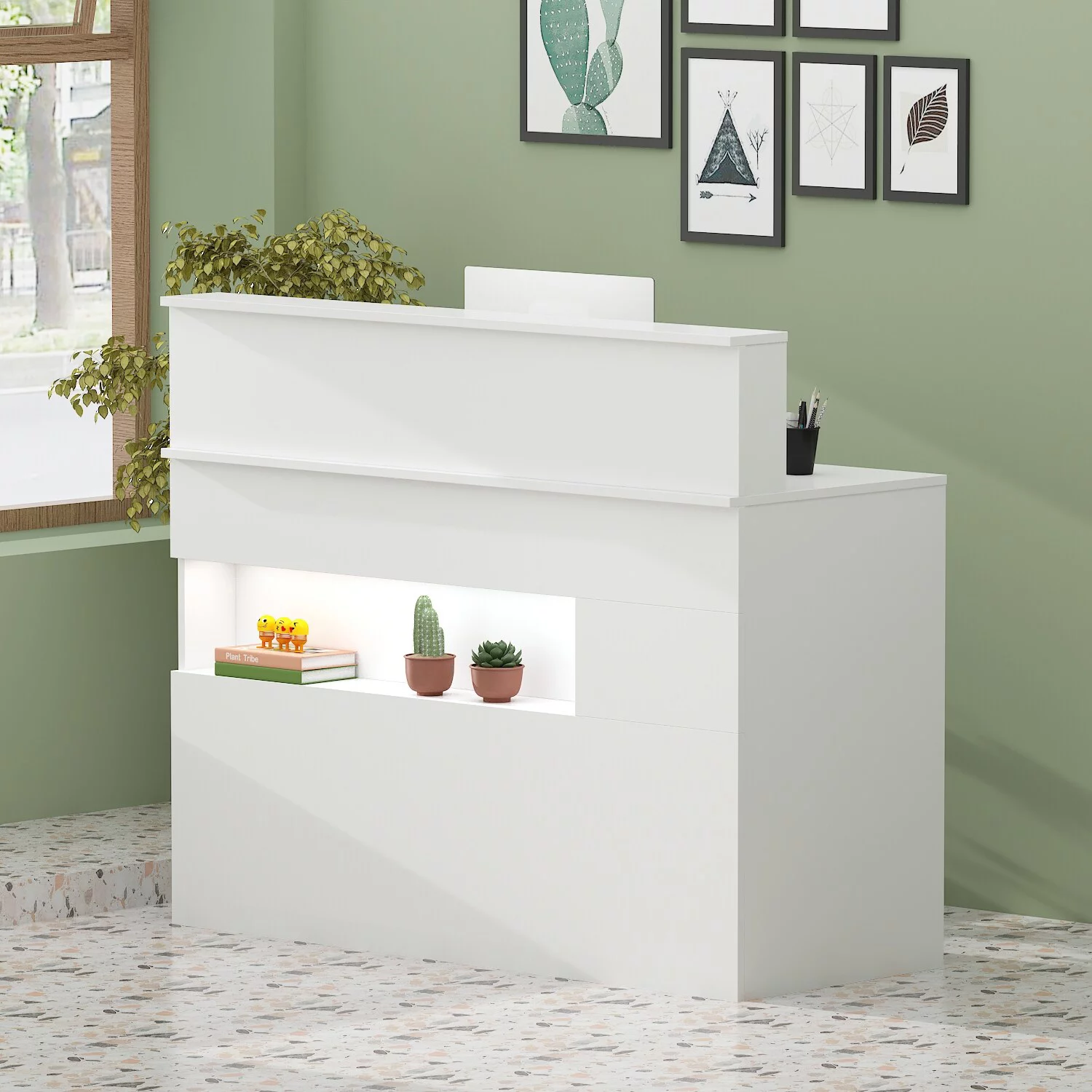 FUFU&GAGA Rectangular Wood Reception Desk Secretary Desk Computer Desk