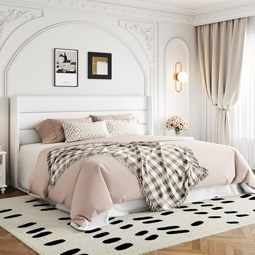 Allewie Full Size Lift Up Storage Bed, Modern Wingback Headboard, Hydraulic Support, No Box Spring Needed, Light Beige